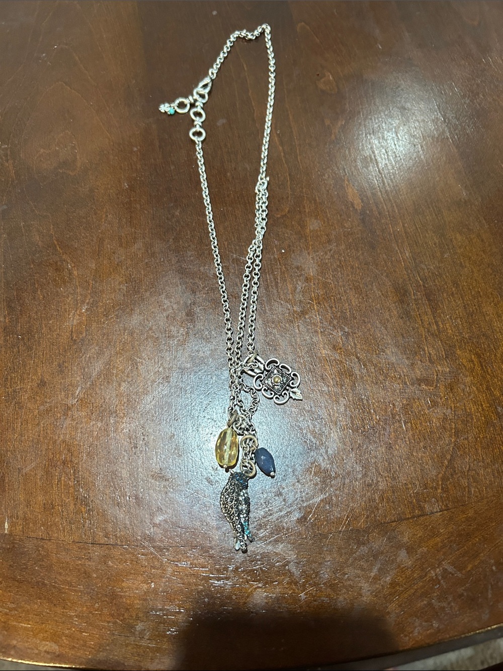 Lucky Brand Silver Multi-Charm Pendant Necklace with Yellow and Blue Accents